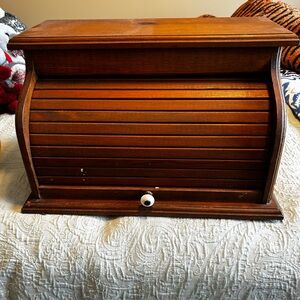 Vintage Wooden Roll-Top Bread Box